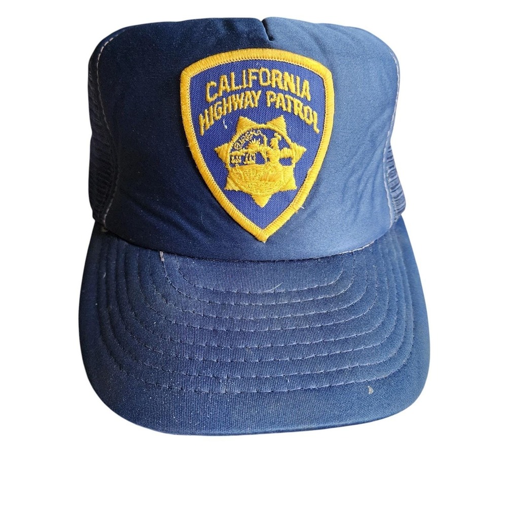 Vintage California Highway Patrol CHP Patch Navy Trucker Snapback Hat 80s Cap